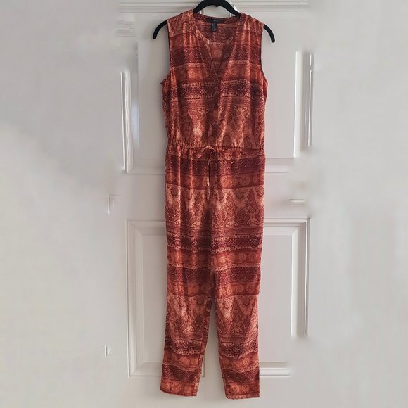 FOREVER XXI Boho Sleeveless V Neck Skinny Leg Jumpsuit Sz S - Picture 1 of 15